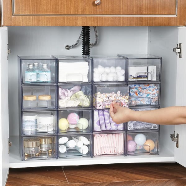 Stackable PET Clear Makeup Organizer Drawer 2 Pack