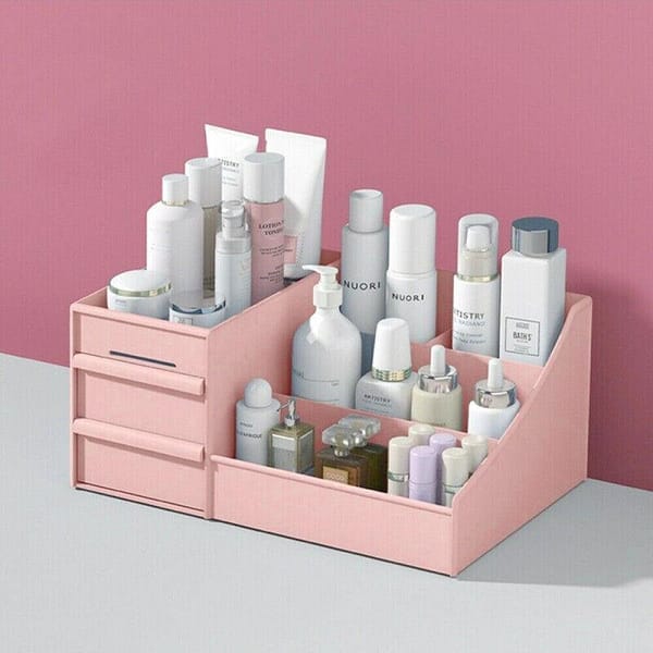 Pink Cosmetic Storage Box with Drawers
