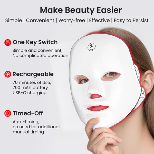 7 Color LED Facial Light Mask White Gold
