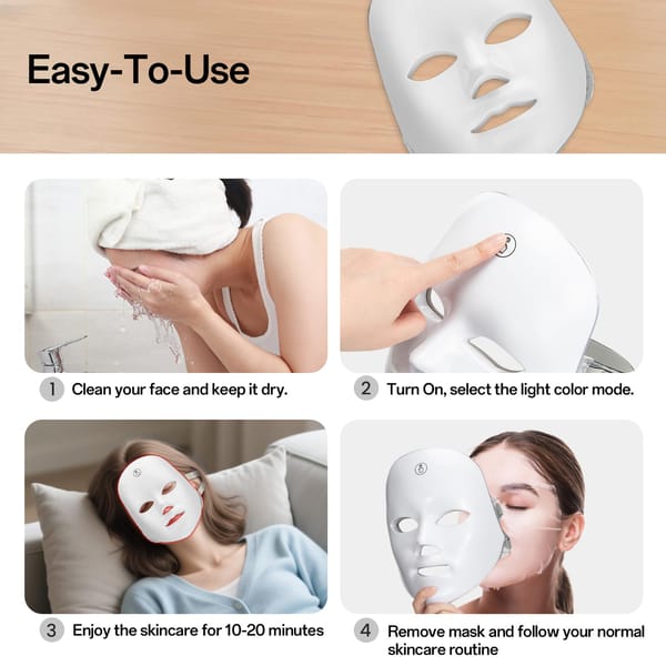 7 Color LED Facial Light Mask White Gold