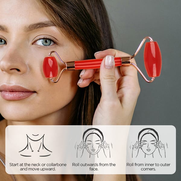 Dual Head Facial Roller and Gua Sha Set Pink
