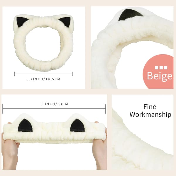 Cute Cat Spa Headband 2 Pack Beige / Khaki Secondary image