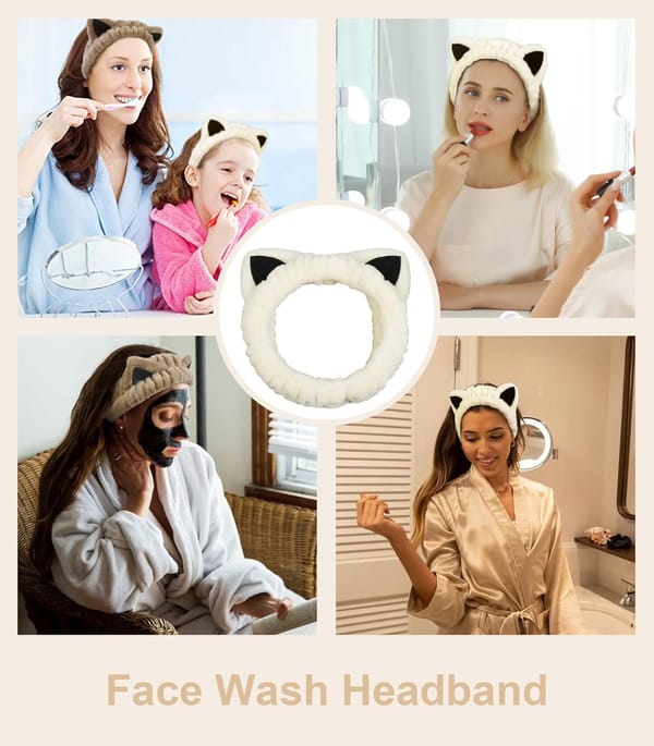 Cute Cat Spa Headband 2 Pack Beige / Khaki