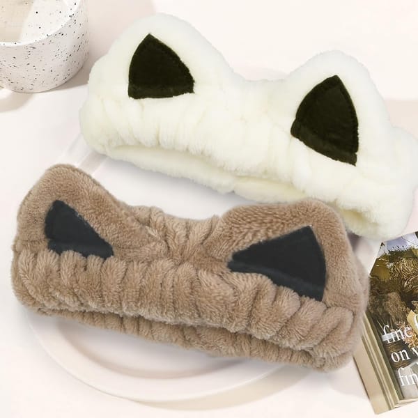 Cute Cat Spa Headband 2 Pack Beige / Khaki