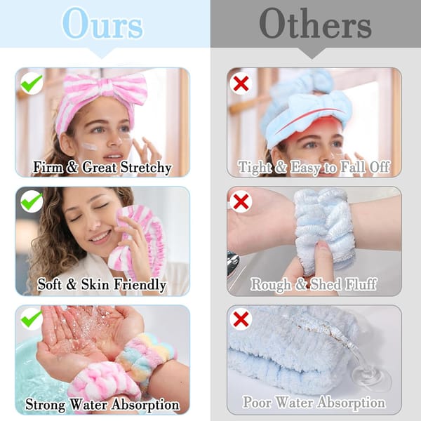 Spa Headband Kit 9 Piece Pink / Blue / White