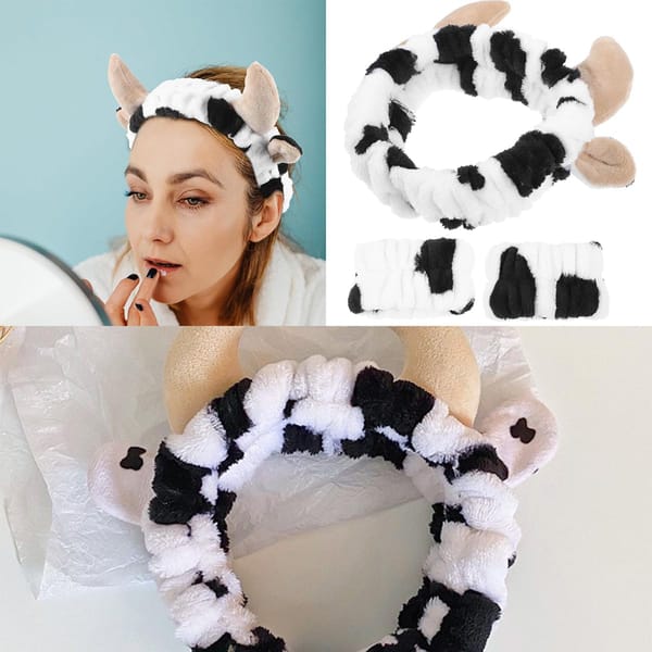 Flannel Cow Horn Headband With Wristbands
