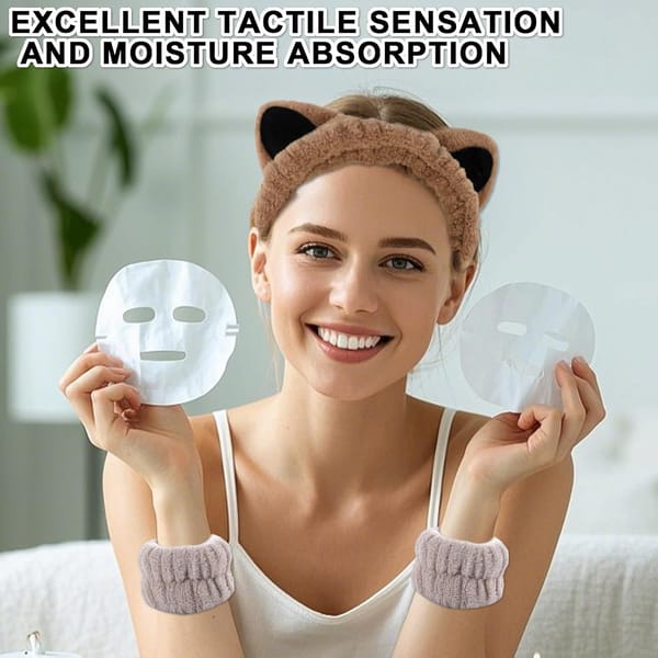 Makeup Headband and Wristband Set 4 Piece