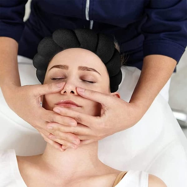 Spa Headband Hair Band for Women - Puffy Sponge Black Headbands for Washing Face Hair Headband for Skincare, Makeup Removal, Shower - Soft Absorbent Terry Towel Cloth Fabric Secondary image