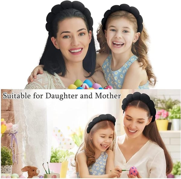 Spa Headband Hair Band for Women - Puffy Sponge Black Headbands for Washing Face Hair Headband for Skincare, Makeup Removal, Shower - Soft Absorbent Terry Towel Cloth Fabric