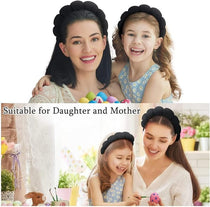 Spa Headband Hair Band for Women - Puffy Sponge Black Headbands for Washing Face Hair Headband for Skincare, Makeup Removal, Shower - Soft Absorbent Terry Towel Cloth Fabric