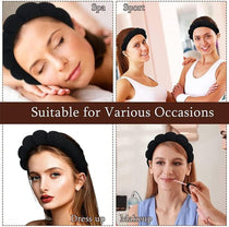 Spa Headband Hair Band for Women - Puffy Sponge Black Headbands for Washing Face Hair Headband for Skincare, Makeup Removal, Shower - Soft Absorbent Terry Towel Cloth Fabric