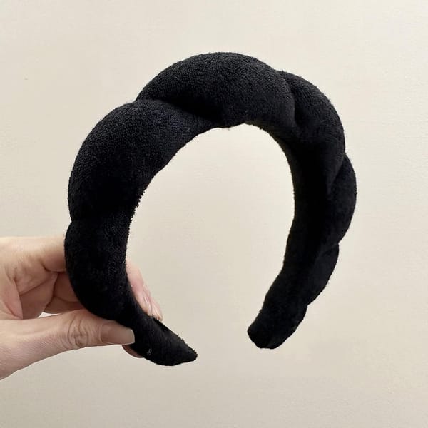 Spa Headband Hair Band for Women - Puffy Sponge Black Headbands for Washing Face Hair Headband for Skincare, Makeup Removal, Shower - Soft Absorbent Terry Towel Cloth Fabric