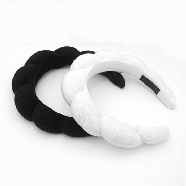 Spa Headband Hair Band for Women - Puffy Sponge Black Headbands for Washing Face Hair Headband for Skincare, Makeup Removal, Shower - Soft Absorbent Terry Towel Cloth Fabric