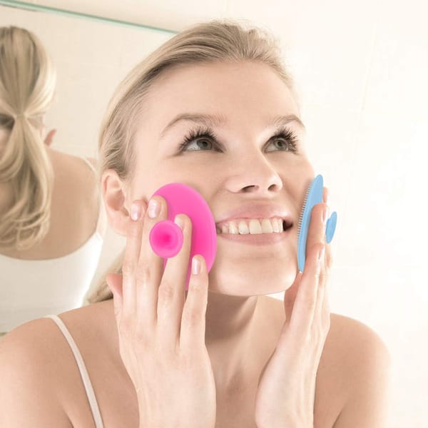 Silicone Face Scrubber Pad 2 Pack Rose Pink Blue