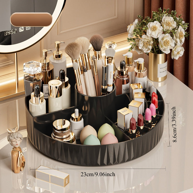 Rotatable Luxury Cosmetic Organizer Desk Large Capacity Skincare Storage Shelf Vanity Tidy Tray Cosmetic Storage Box（black）
