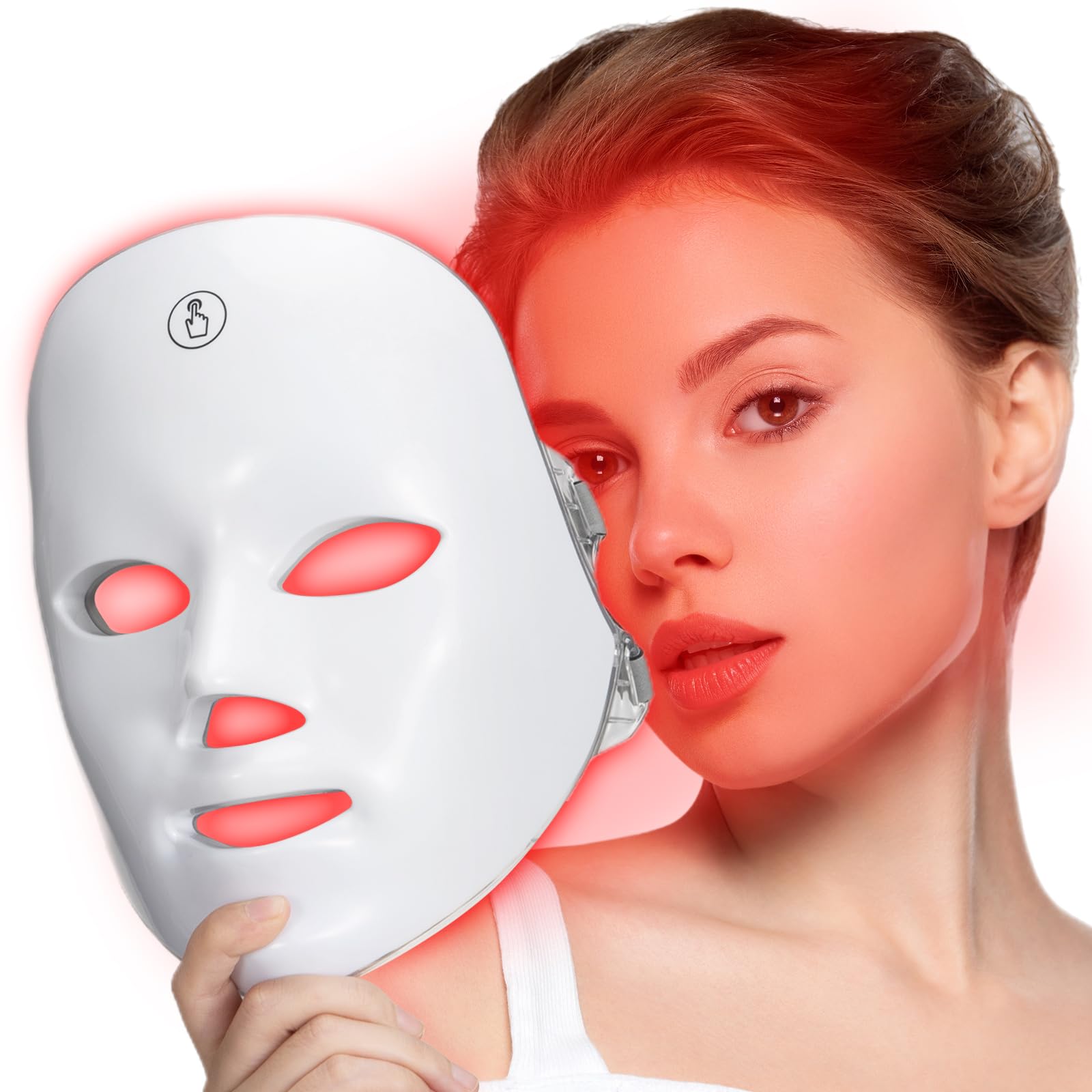 7-Color Facial Light Mask for Home Skincare – Rechargeable LED Beauty Device with 270 LEDs, One-Touch Control & Auto-Timer (White with Gold Trim)  | Other Colors Available in Store Main image