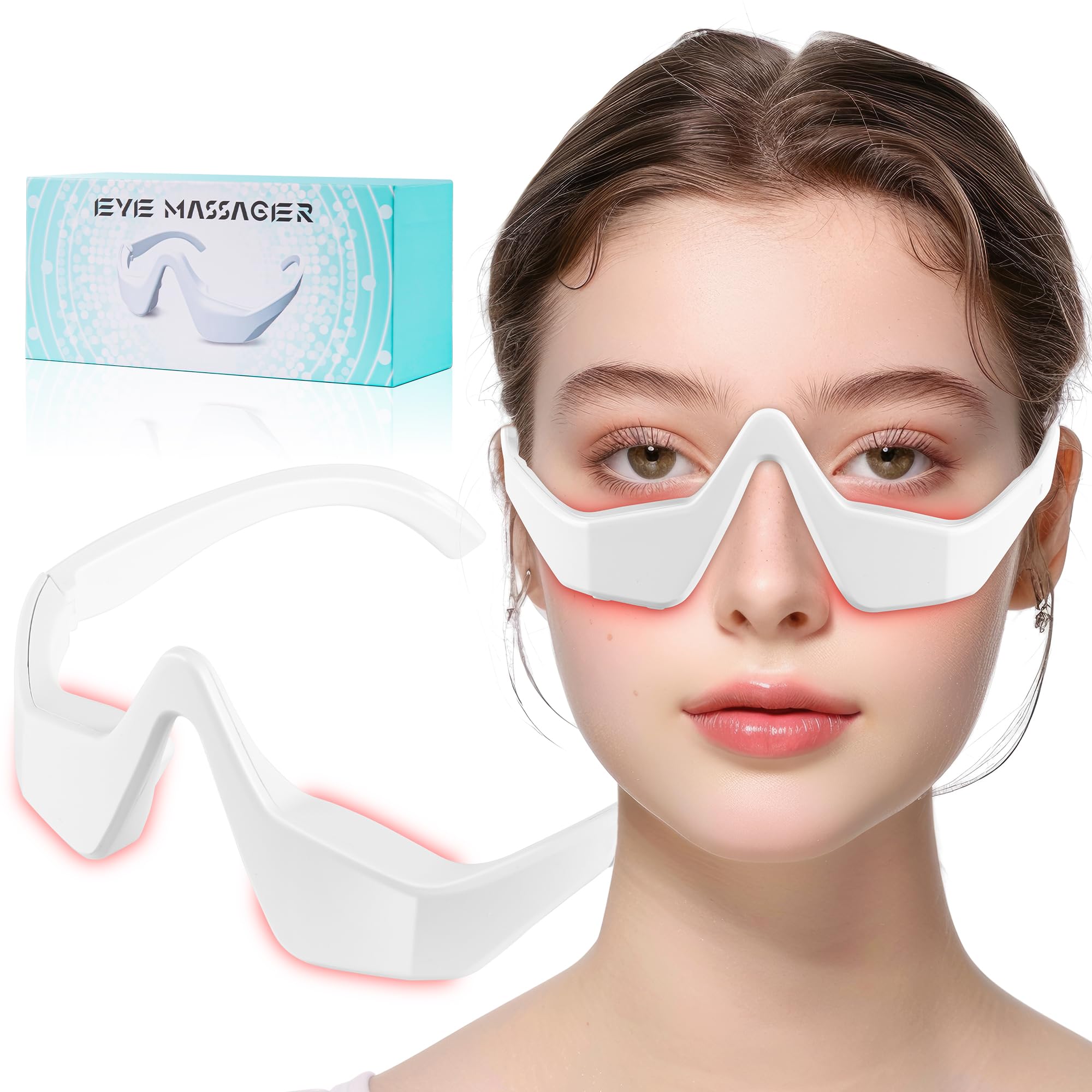 Eye Contour Beauty Goggles – Portable Anti-Aging Eye Massager with Vibration & Light Function, Lightweight Design for Wrinkle Reduction and Dark Circle Minimization – Ideal for Daily Skincare Routine (White) Main image
