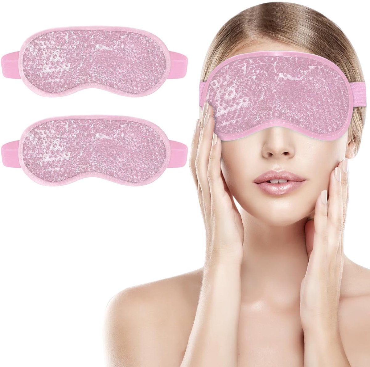 Cooling Eye Masks - Set of 2 - Sleep Eye Masks - Can be used hot or cold - Reusable hot and cold therapeutic gel beads - Relaxing - Gel - Pink - For anti-stress skincare Main image