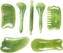 7-piece Gua Sha Set, Resin Facial and Body Massage Tool for Face Legs Back, Green