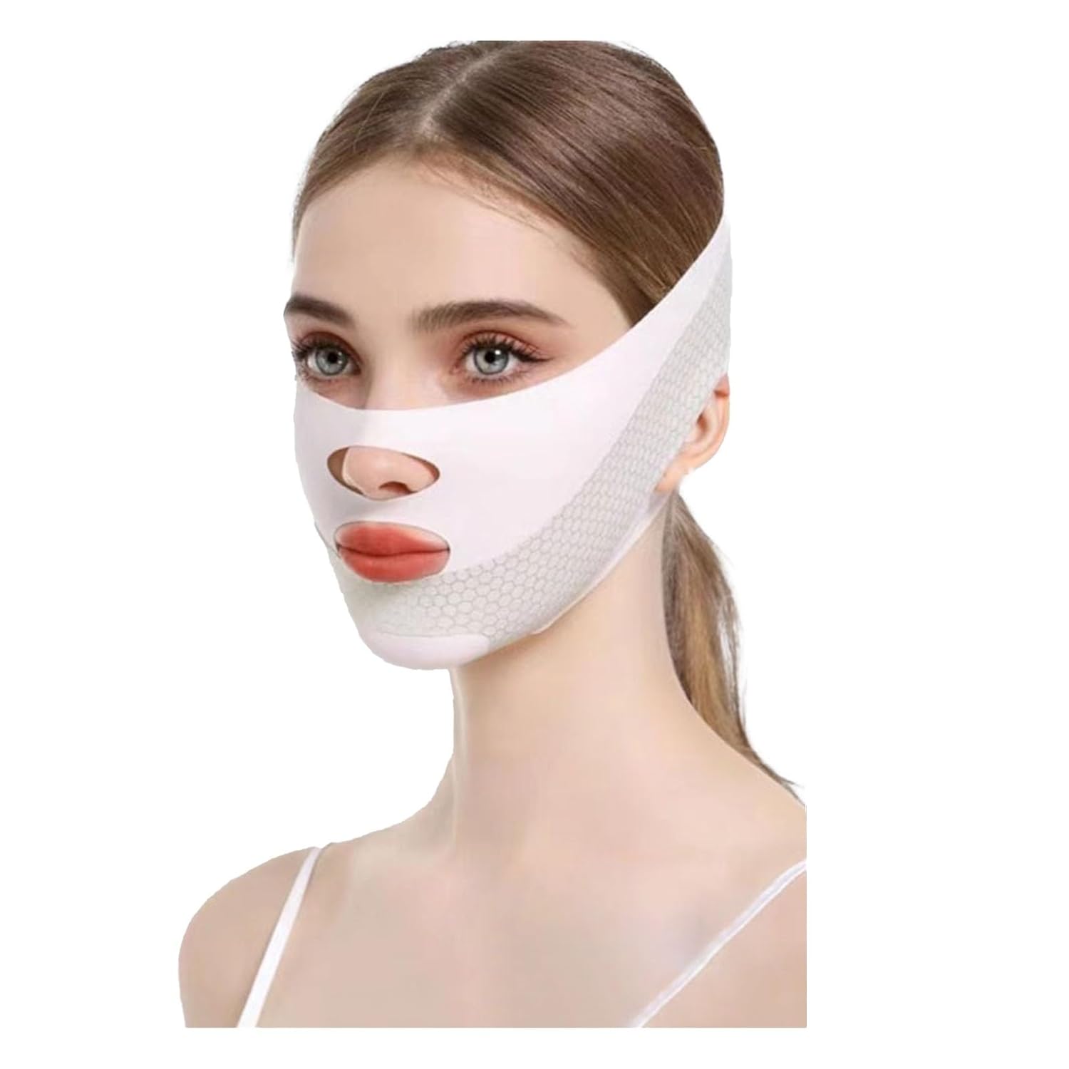 V Line Lifting Mask Chin Strap For Sleeping Reusable，Face Lift Tape Face Slimmer For Women，Jaw Trainer（Pink. Black. Blue）Variety Of Options.(Pink,2PCS) Main image