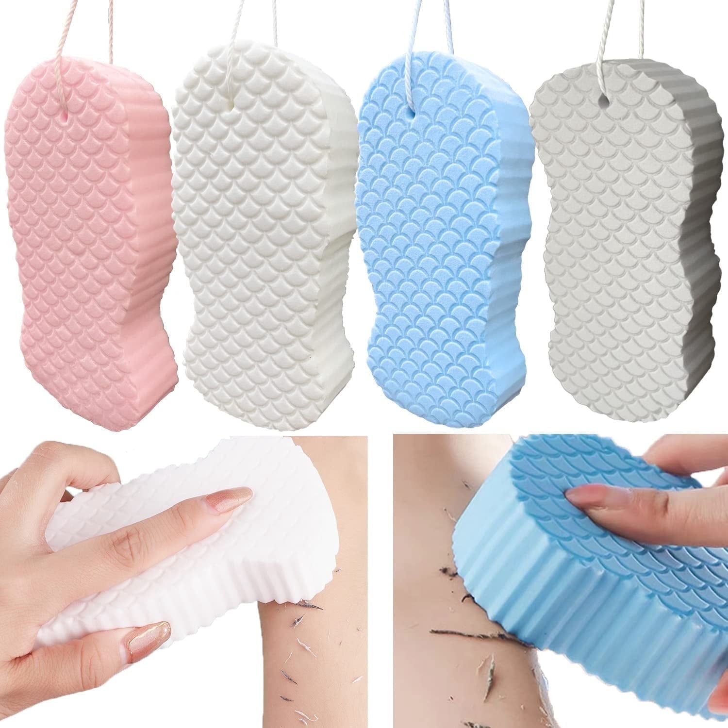 2 Pcs Exfoliating Bath Sponge, Soft Spa Scrub Sponges for Shower, Dead Skin Remover for Body for Adult Baby White Main image