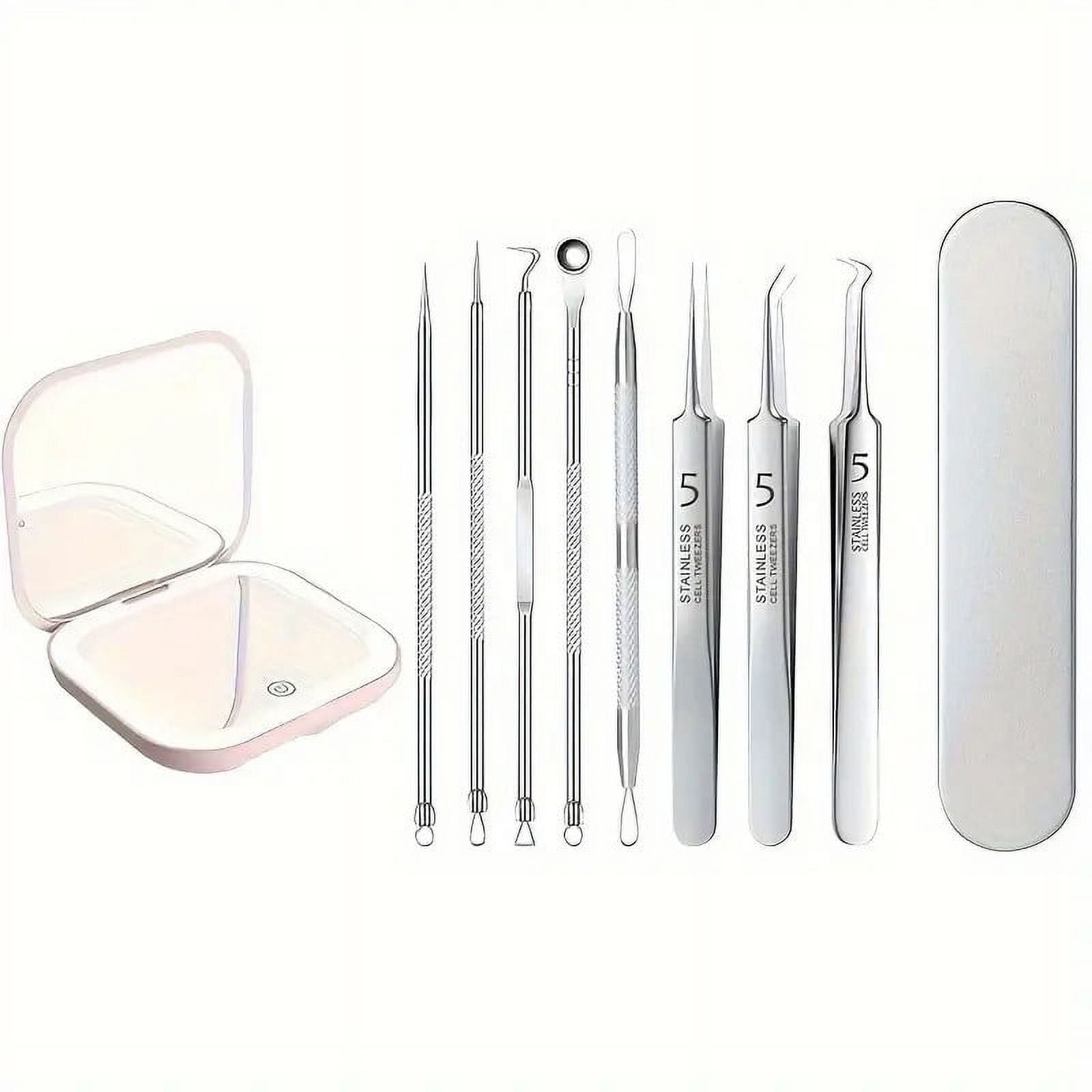 BYXAS Pimple Popper Tool Kit, 8 PCS Professional Stainless Steel Blackhead Remover Comedone Extractor Tools for Removing Zit on Face - Acne Removal Kit with Metal Case (Silver) 8 PCS with Makeup Mirror Main image