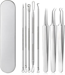 BYXAS Pimple Popper Tool Kit, 8 PCS Professional Stainless Steel Blackhead Remover Comedone Extractor Tools for Removing Zit on Face - Acne Removal Kit with Metal Case (Silver) 8PCS