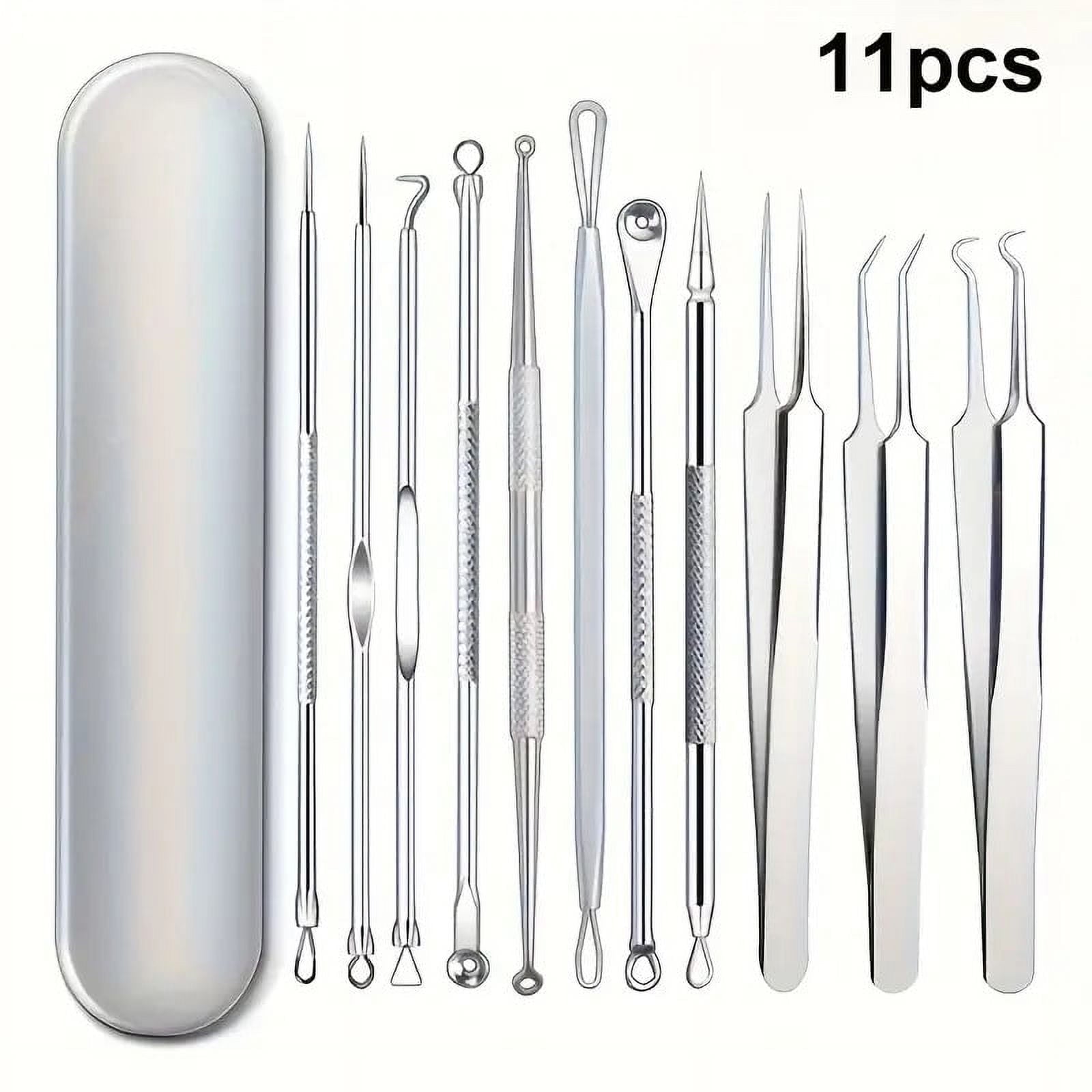 BYXAS Pimple Popper Tool Kit, 8 PCS Professional Stainless Steel Blackhead Remover Comedone Extractor Tools for Removing Zit on Face - Acne Removal Kit with Metal Case (Silver) 11PCS Main image