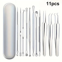 BYXAS Pimple Popper Tool Kit, 8 PCS Professional Stainless Steel Blackhead Remover Comedone Extractor Tools for Removing Zit on Face - Acne Removal Kit with Metal Case (Silver) 11PCS