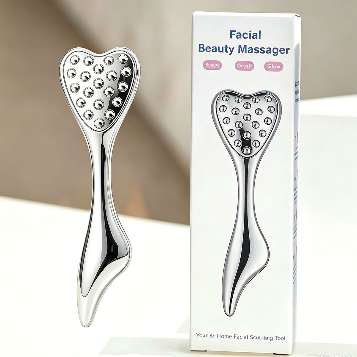 304 Stainless Steel Heart Shaped Roller Ball Massager: Face Lifting and Eye Soothing, Body Scraping and Relaxation, Lightweight and Portable, One Tool for Skincare and Body Care(silver) Main image