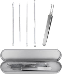 Blackhead Remover Tool Pimple Popper Kit 5 Pack Extractor Tools with Case Comedone Zit Acne Blemish Whitehead Removal Professional Stainless Steel for Face Nose