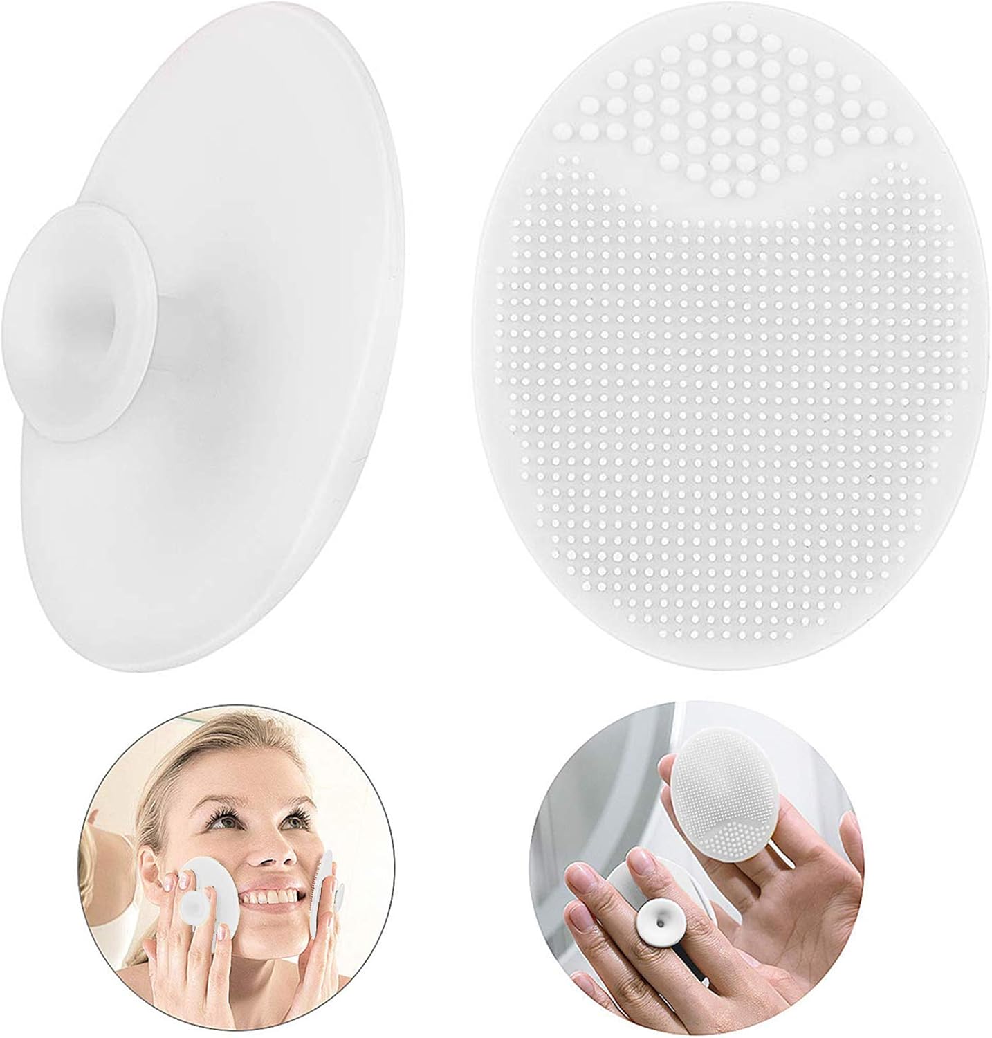 Silicone Face Scrubbers Exfoliator Brush-Facial Cleansing Brush Blackhead Scrubber Exfoliating Pads Precision Pore Pad Acne Removing Brush-2 Pack, White  Main image