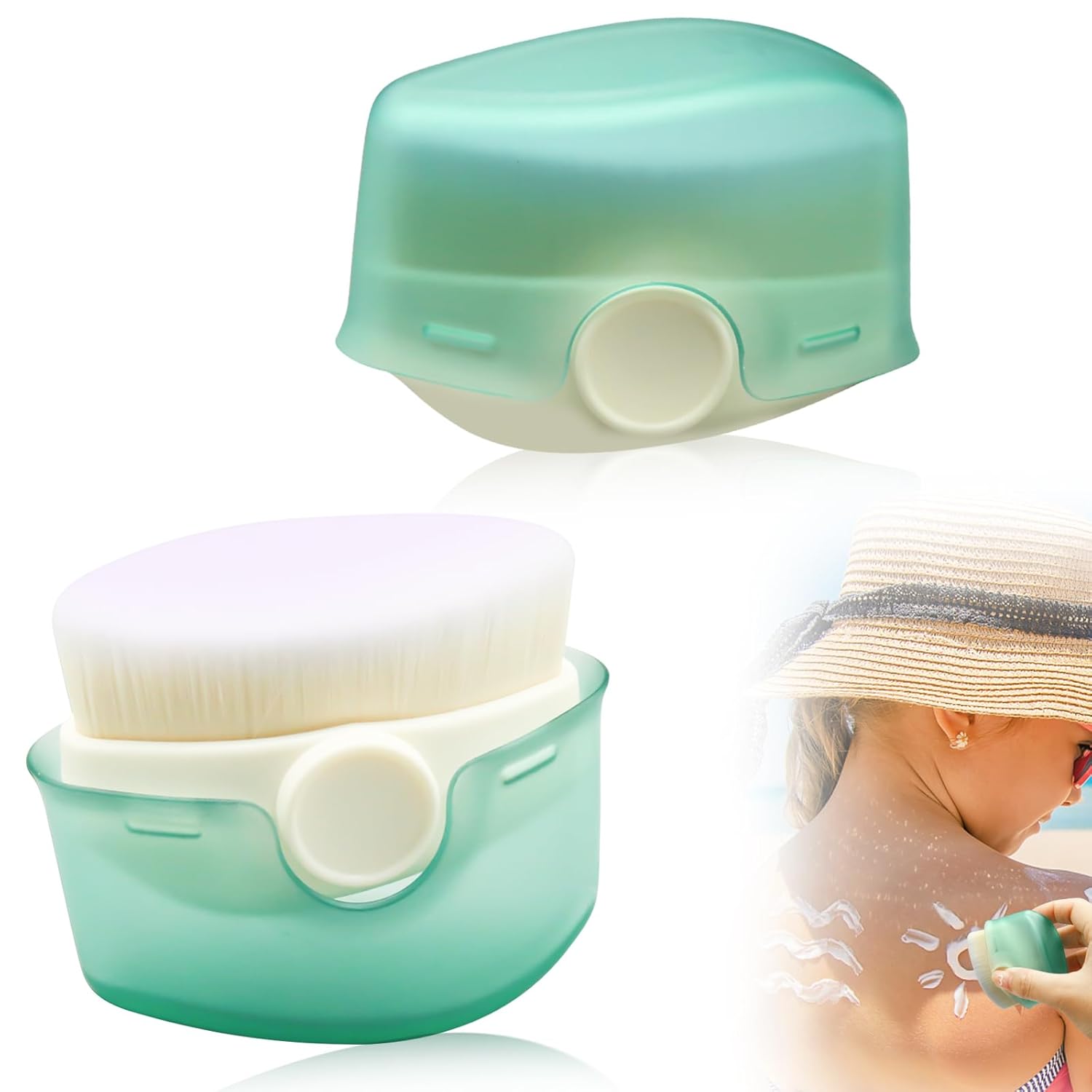 2Pcs Sunscreen Applicator for Kids, Sunscreen Brush Sunblock Applicator for Kids, Sun Lotion Applicator Kids Sunscreen Applicator with Protective Caps, Sun Cream Brush for Outdoor Travel (Green) Main image
