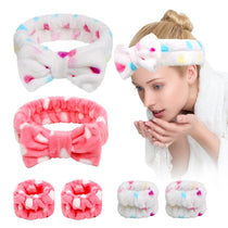 6 Pcs Face Wash Headband Wristband Set,Spa Headband Makeup Skincare Headbands Wrist Bands Scrunchies Bracelets for Washing Face (Pink white,Love)