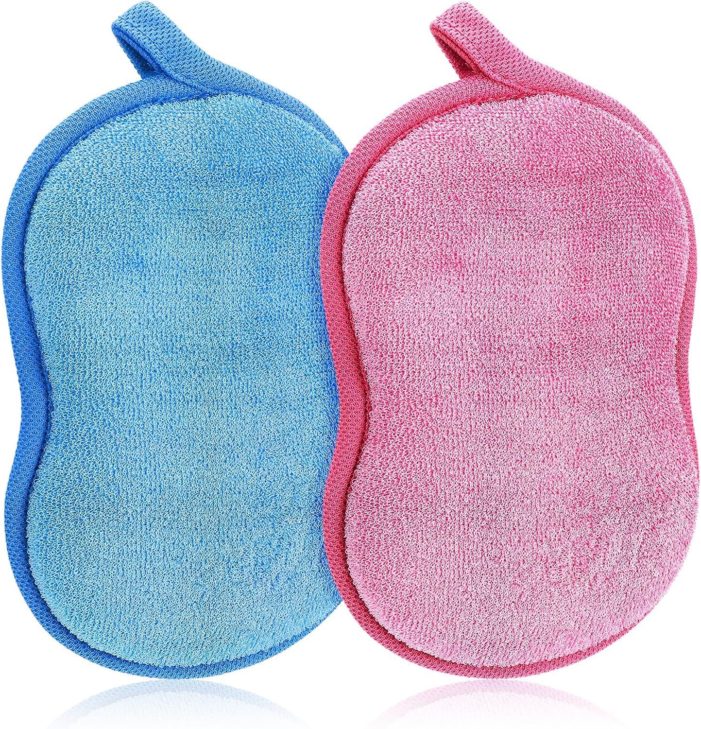 2Pcs Soft Bath Sponge, Cotton Shower Sponge Absorbent Gentleness Exfoliating Body Scrubber Shower Skin Friendly Comfort Bathing Tool for Men Women All Skin Type (Blue,Pink) Main image