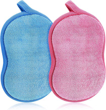 2Pcs Soft Bath Sponge, Cotton Shower Sponge Absorbent Gentleness Exfoliating Body Scrubber Shower Skin Friendly Comfort Bathing Tool for Men Women All Skin Type (Blue,Pink)