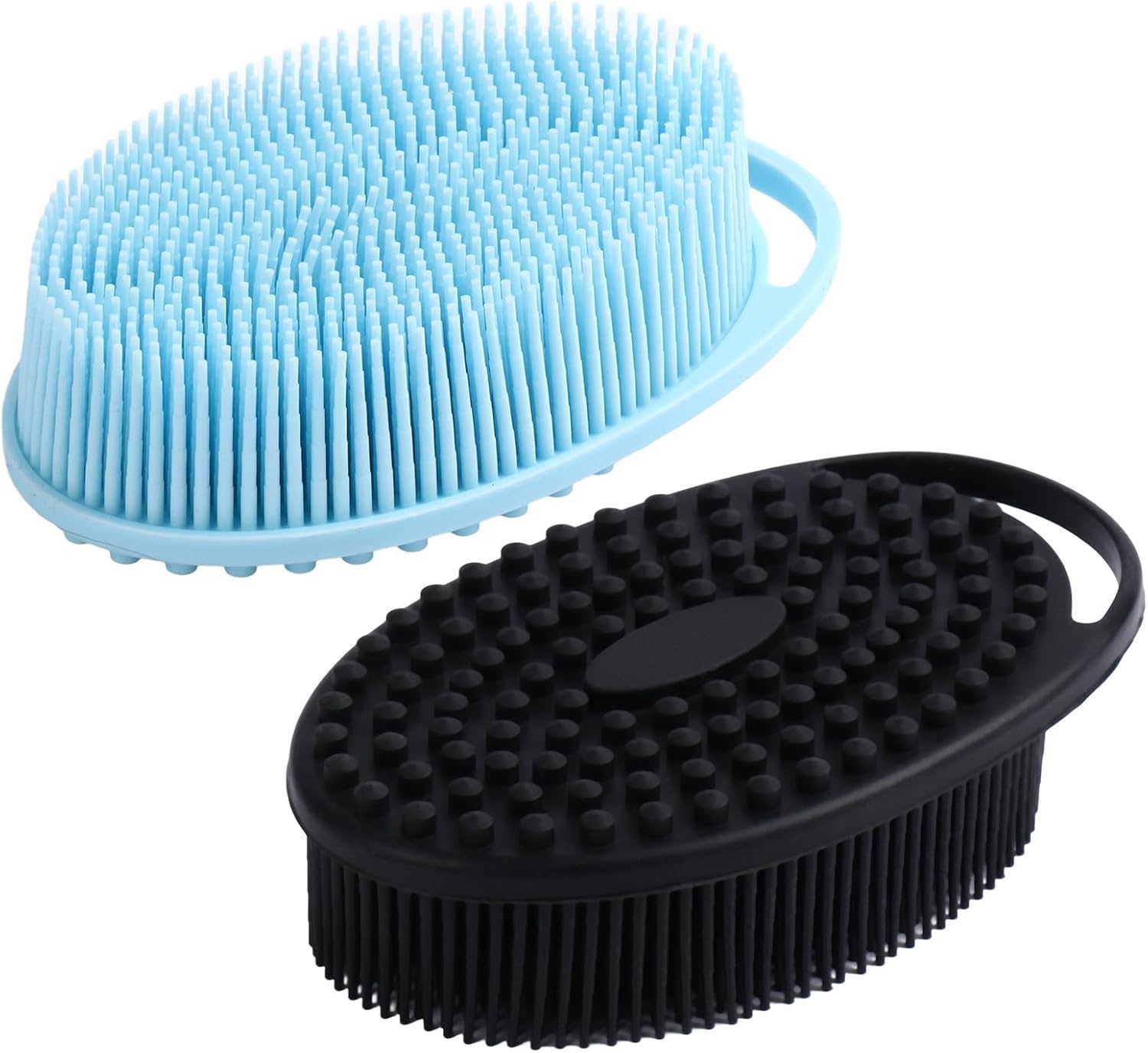 Silicone Body Scrubber for Shower, Dual-Sided Exfoliating Brh, Massage and Deep Cleanse, Black and Blue, 2 Pack Main image
