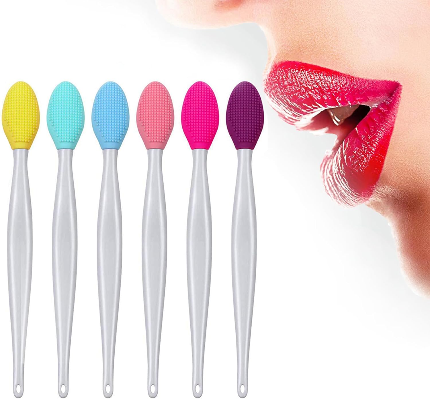 6PCS Lip Scrub Brush Tool,Double-Sided Silicone Exfoliating Lips Brushes,Gentle Exfoliator Scrubber for Smooth,Soft,Bright,Fuller Healthy  Main image