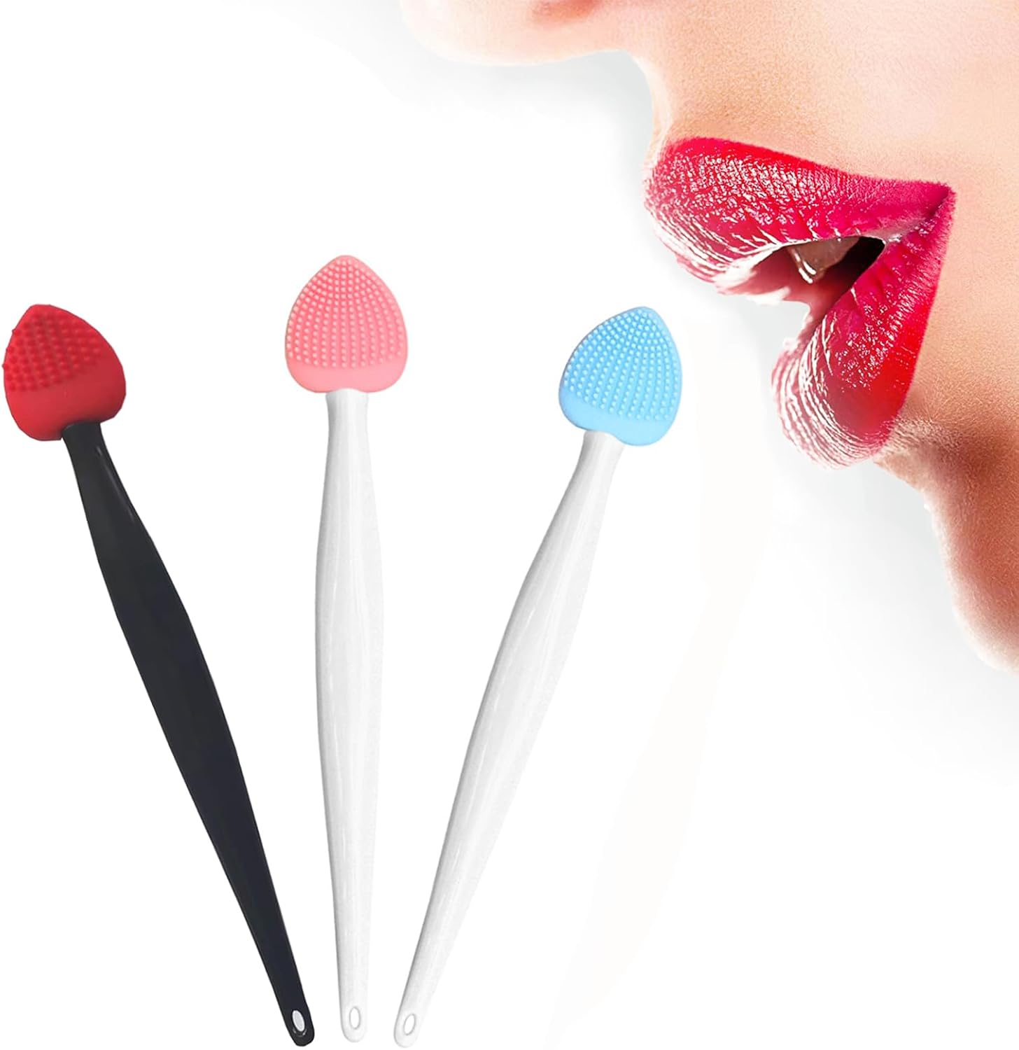 Lip Scrub Brush Tool,Double-Sided Silicone Exfoliating Brushes Kits,Gentle Exfoliator Scrubber for Smooth,Soft,Bright,Fuller Healthy Lips (3 Colors) Heart - 3 Colors  Main image