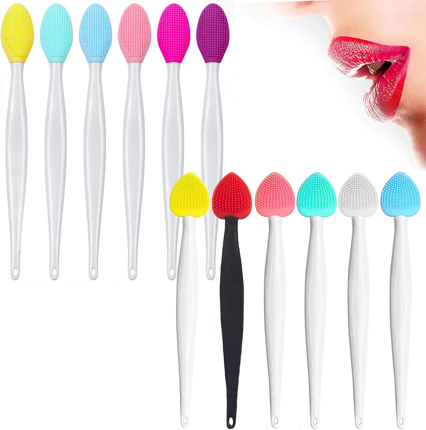 12PCS Lip Scrub Brush Tool,Double-Sided Silicone Exfoliating Lips Brushes Fuller Healthy  Main image