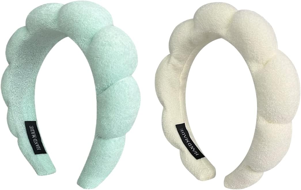 2 Pack Sponge Spa Makeup Headband, Puffy Spa Headband Skincare Headband for Women Face Washing, Makeup Removal, Shower, Skincare Main image