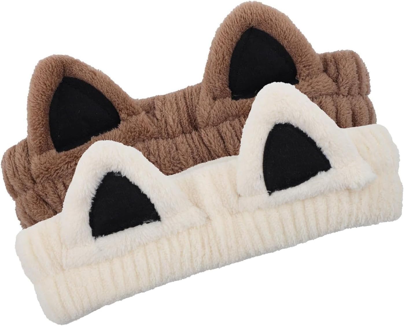 2Pcs Cat Ears Spa Headbands for Washing Face Makeup Skincare, Soft Coral Fleece Facial Wash Hair Accessories, Cute Animal Elastic Headband, Fuzzy Cartoon Hair Bands, Hairs Holder for Women Main image