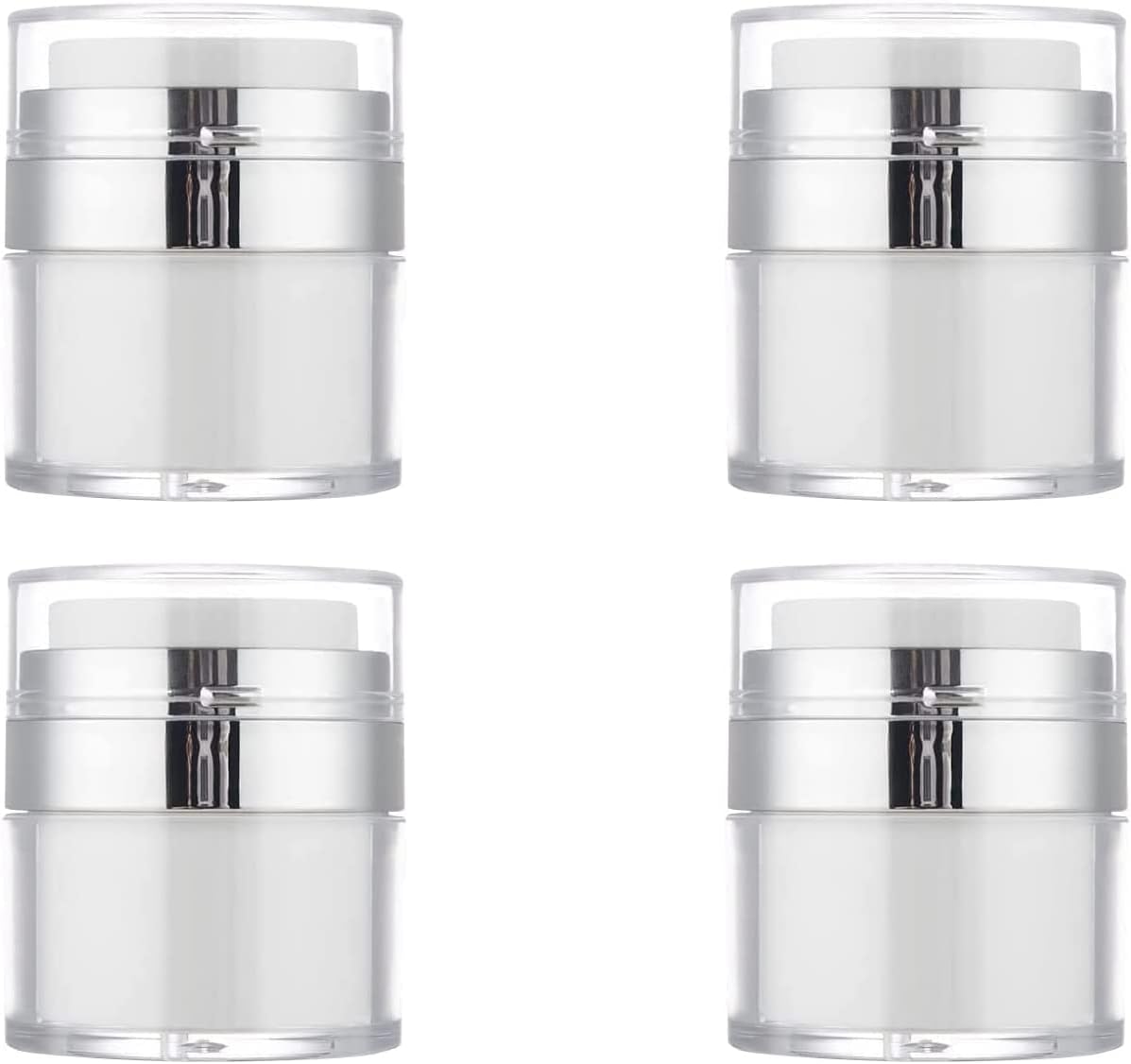 4Pack Empty Airless Pump Jar Portable Refillable Travel Size Cream Jar Vacuum Bottle Lotion Jar with Pump Lid for Skincare Cream, White, Vacuum with Lid Can Refill Cosmetics (100ml) Main image