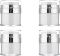 4Pack Empty Airless Pump Jar Portable Refillable Travel Size Cream Jar Vacuum Bottle Lotion Jar with Pump Lid for Skincare Cream, White, Vacuum with Lid Can Refill Cosmetics (100ml)