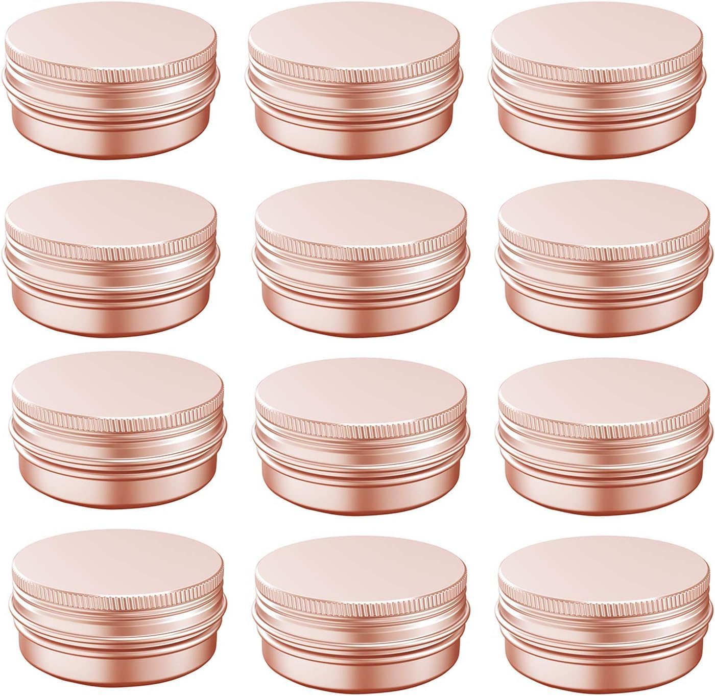 1 oz Aluminum Tin Jar with Screw Cap Refillable Container for Cosmetic, Lip Balm, Cream, Rose Gold 12 Pcs. Main image