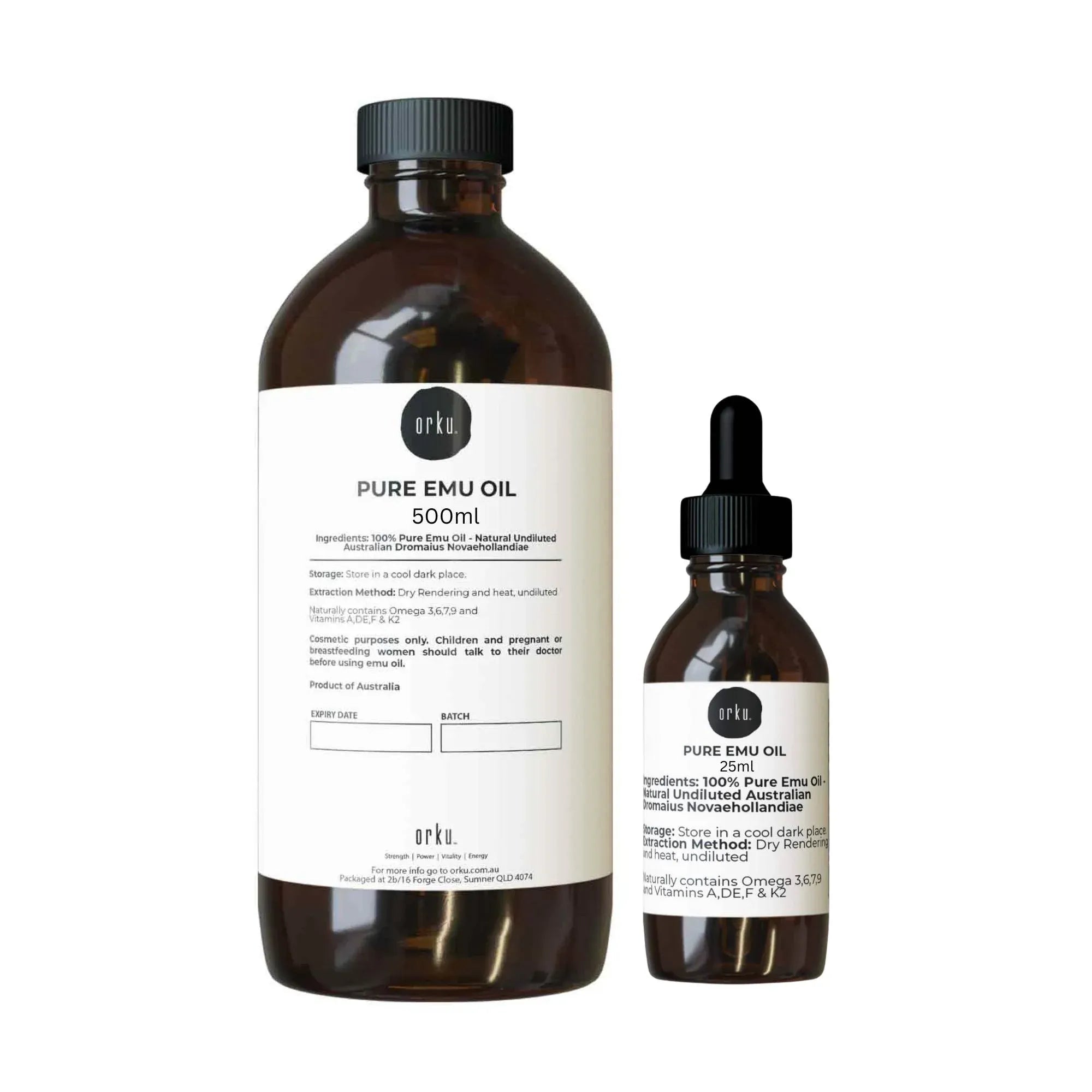 Orku 500ml Pure Emu Oil + Bonus 25ml Bottle - Australian Dromaius Novaehollandiae Main image