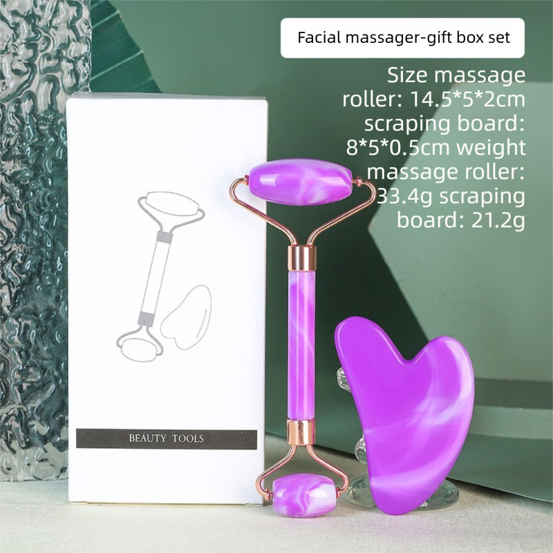 Double Purple Dual-Head Resin Facial Roller and Heart-Shaped Gua Sha Set for Home SPA Skincare and Face Neck Massage Main image