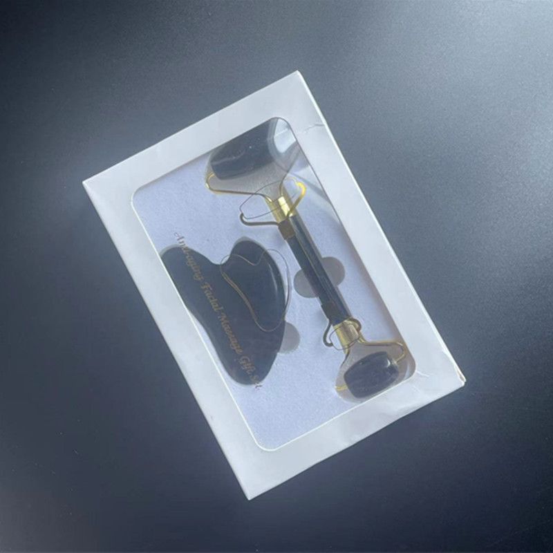 2-piece Black Natural   Gua Sha Facial Tool - Hand-Polished Stone Massage Board for Face and Neck, Cooling Skincare Ritual, Easy Daily Use, Gift Ready Main image