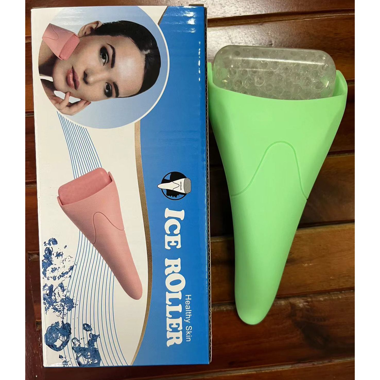 Green Face Ice Roller with Gel Cooling Head- Reusable PP and Gel Cold Massage Tool for De-Puffing, Soothing, and Refreshing Skin, Easy to Freeze, Comfortable Grip, Daily Skincare Essential Main image